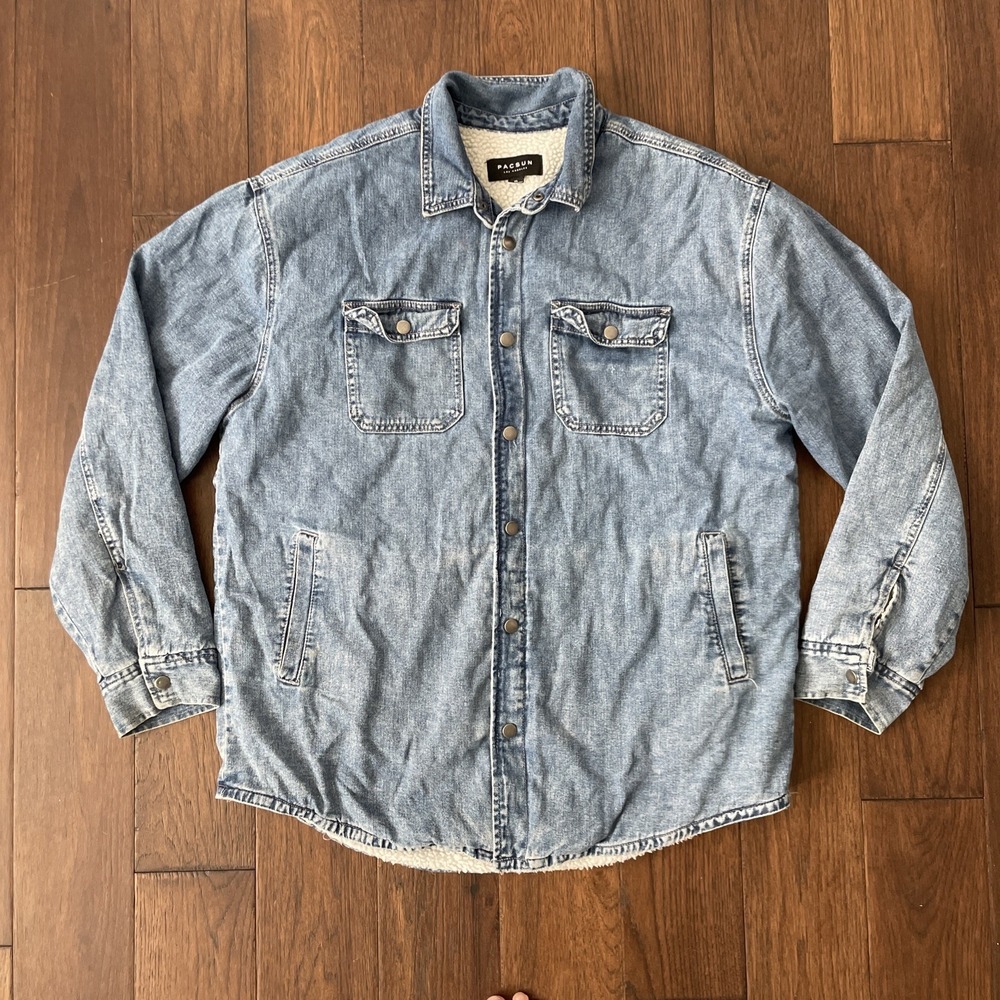 PacSun Men's Sherpa Lined Heavyweight Denim‎ Shacket Chore Coat Size XL
